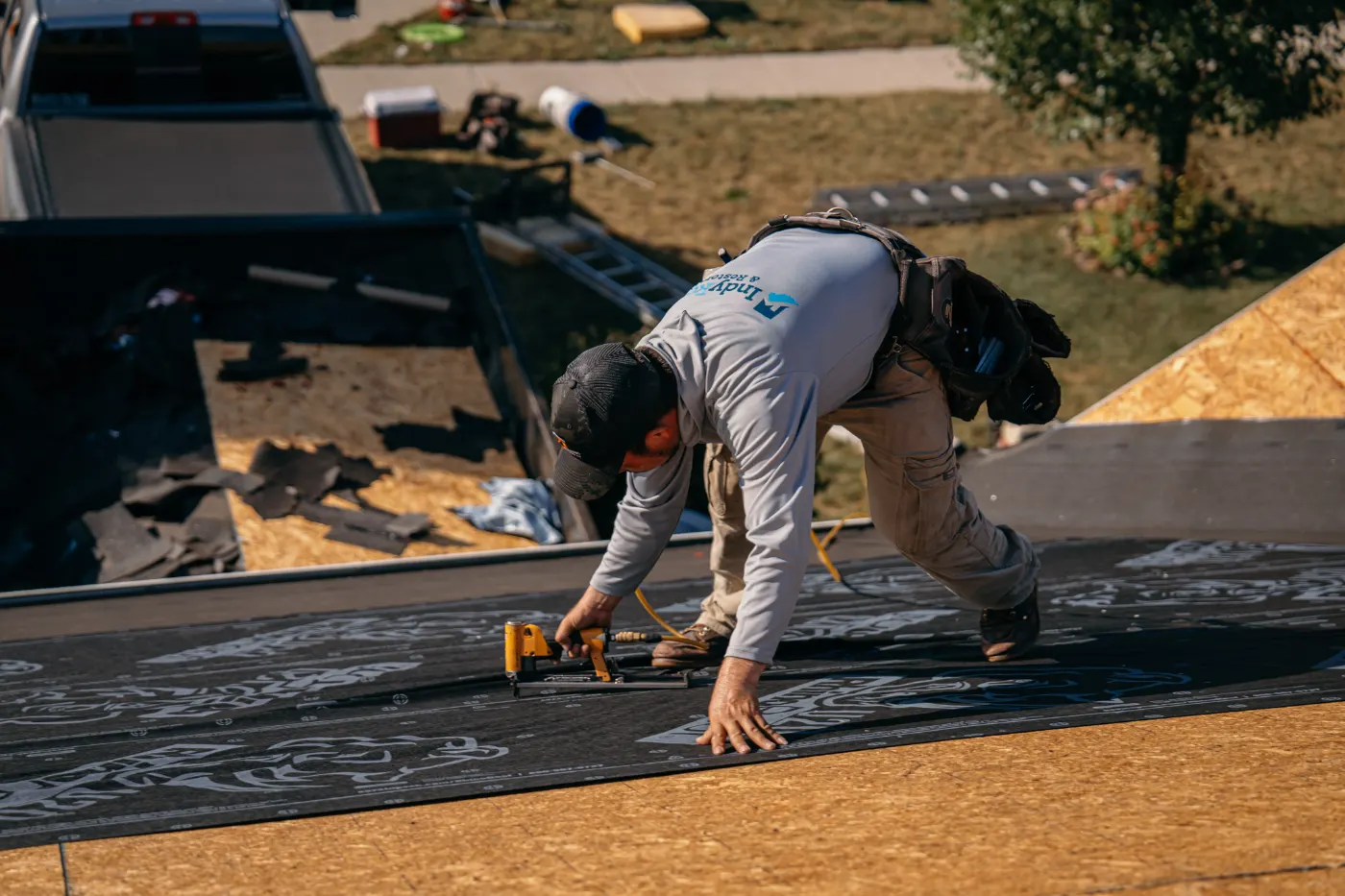 Tarping and dry-in on a Pebble Brook commercial roof